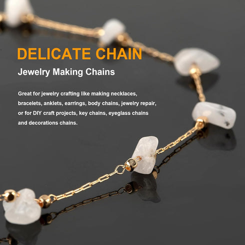 KYUNHOO 16.4 Feet Handmade Raw Stone Chain Links Gold Plated Chain for Jewelry Making White Natural Gemstone Chain Roll Brass Craft Chains with Ju...