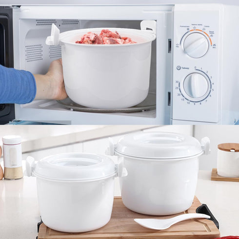 DOERDO Microwave Rice Cooker Round Microwave Food Container Vegetable Steamer Pot Microwave Cookware for Rice Chicken Pasta, 7.8x6.1 Inch...