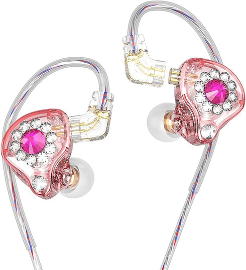 QKZ AK6 Spark HiFi Headphone, 11mm PET Composite Diaphragm Dynamic Earphone, 3.5mm in Ear Gift Earbuds, DJ Music Headset with Microphone (Pink wit...