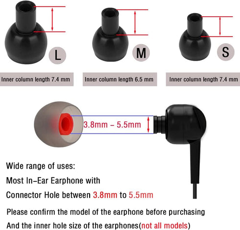 Replacement Earbud Tips Silicone Ear Tips for in- Ear Headphones Eartips Tips (Inner Hole from 3.8mm-5.5mm Earphones) Earbud Replacement Tips Earb...