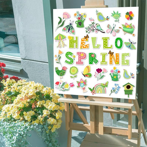 Konsait Hello Spring Bulletin Board Decorations Set, 34Pcs Spring Bulletin Board, Green Flowers Birds Butterfly Spring Cutouts for Classroom Home ...