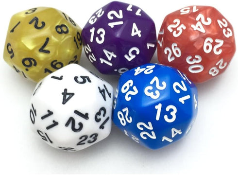 SmartDealsPro® 5-Pack of Random Color D30 Polyhedral Dice for DND RPG MTG Table Games with Free Pouch...