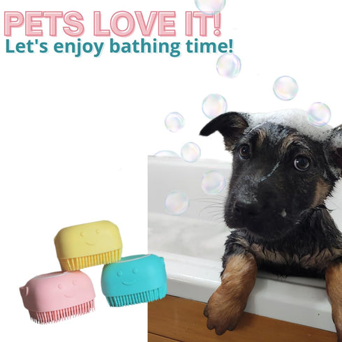 1 Pc. Pet Bath Brush with Shampoo Dispenser - Soft Silicone - For Dog, Cat, Puppy - Dog scrubbers, Pet Soap Brush, Stuff for Dog & Cat, Puppy Sham...