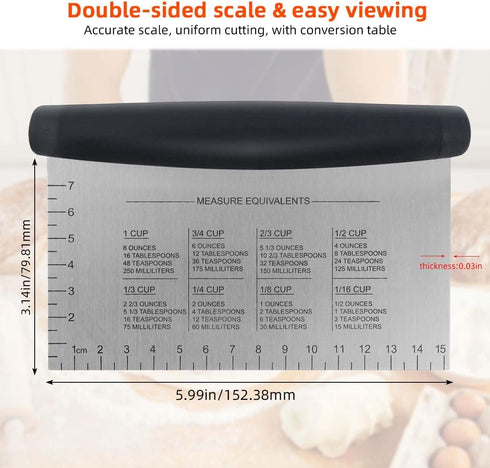 Plastic Bread Scraper Dough Cutter with Measuring Scale Multipurpose Bench Scraper Kitchen Tool Pastry Scraper for Cake Baking Food Pizza Stainles...