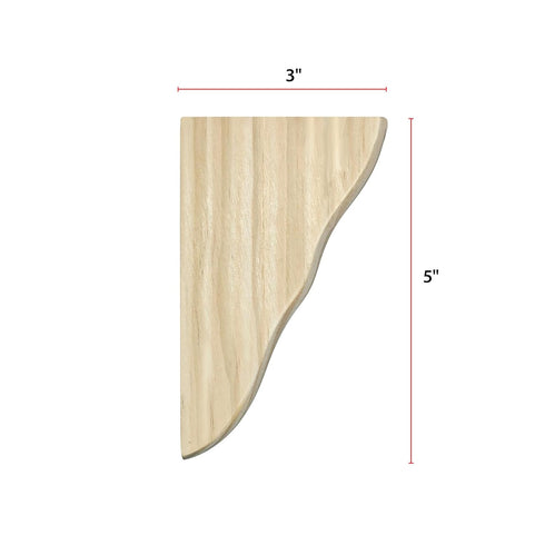 WADDELL Pine Corbel (5"Height x 3"Depth x 3/4"Thick) | Includes Pre-Installed Keyhole Plate & Wall Screw | Decorative Corbels for Countertops & Sh...