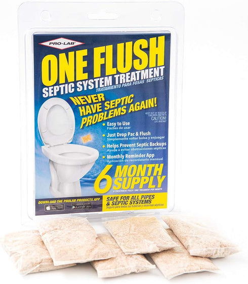 ONE FLUSH - Septic Tank Treatment Packets, 6-Month Supply of Easy-Flush Bacteria & Enzyme Packets - Proactive Prevention for Sewage Backups, Made ...