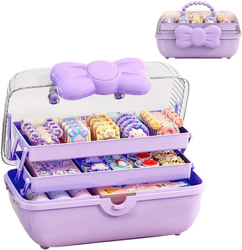 BALRAJ Cute Girls Hair Accessories Storage Box Bow Switch Organizer Box Jewelry Box, Plastic Hair Ties Holder Hair Clips Container Headbands Organ...