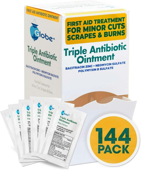 Globe (144 Pack) Triple Antibiotic Ointment 0.9g Single Packet, First Aid Kit for Minor Scratches, Wounds, Cuts and Burns, Prevents Infection Acti...