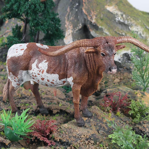 Gemini&Genius Longhorn Cow Toy Action Figure, Farm Animal Toys, Hand Painted, 6 Inches Length, Realistic and Durable Farm Toys for Children Boys a...