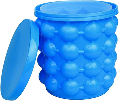 (2 in 1) Ice Cube Maker, Round,Portable .Silicone ice Bucket and ice Mold with lid, Portable Silicon Ice Cube Maker(Blue)...