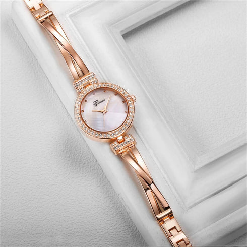 CdyBox Women Crystal Watch with 3 Bracelets Set Quartz Wrist Watches Bangle Jewelry 4pcs/Set for Ladies (Rose gold white)...