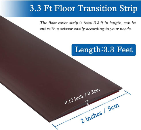 Floor Transition Strip Floor Cover Strips Self Adhesive Flooring Transitions Laminate Floor Strip 2" Wide Vinyl Floor Flat Divider Strip (3.3Ft, B...