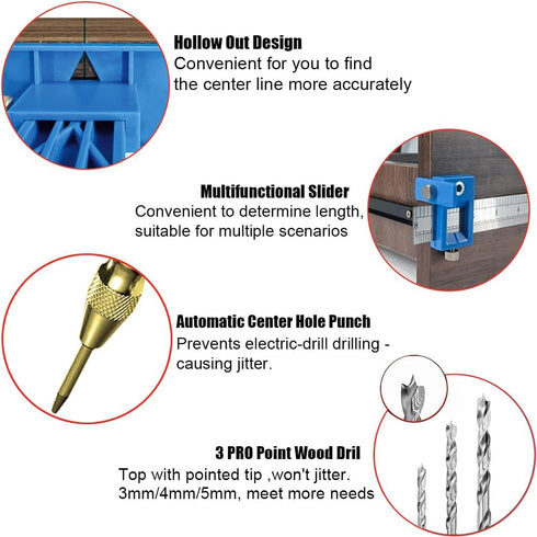 King&Charles Cabinet Hardware Jig, Cabinet Handle Jig + Automatic Hole Punch + Point Drill Bits, Cabinet Jig for Handles and Pulls on Drawers/Cabi...
