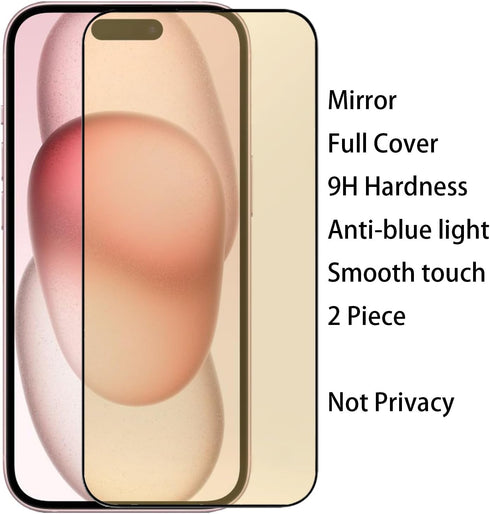 2 Pack Anti-Blue Tempered Glass Mirror Screen Protector Film for iPhone 15, 6.1 inch 9H Hardness Anti-scratch Full Covered (Gold)......