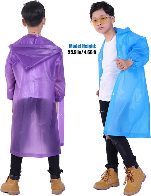 Kids Rain Jacket, 2 Pack Rain Ponchos for Kids - Reusable Raincoats for Boys and Girls Waterproof Outdoor Rain Gear...