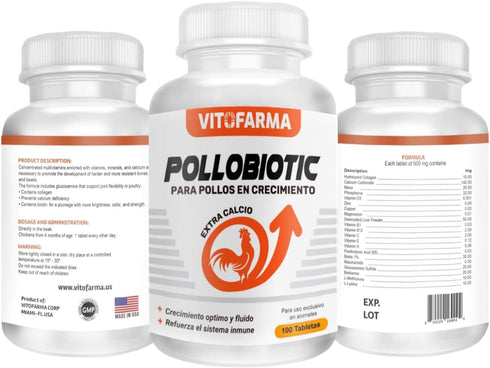 VITOFARMA POLLOBIOTIC - Essential Vitamin Supplement for Optimal Health and Performance in Chickens and Roosters - 100 Tablets...
