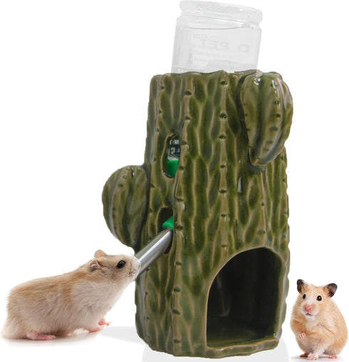 Hamster Water Bottle, 2-in-1 Adjustable Hamster Water Bottle for Glass Tank 80ML Gerbil Water Bottle with Stand, No Drip Ceramic Water Bottle Hold...