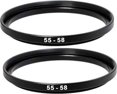 (2 Pcs) 55-58MM Step-Up Ring Adapter, 55mm to 58mm Step Up Filter Ring, 55mm Male 58mm Female Stepping Up Ring for DSLR Camera Lens and ND UV CPL ...