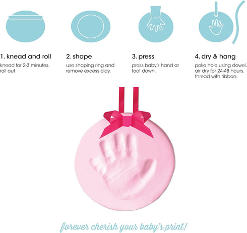 Pearhead Babyprints Baby's First Handprint or Footprint Ornament Kit, Easy No-Bake DIY Clay Impression, Christmas Baby Keepsake Gift, Pink...