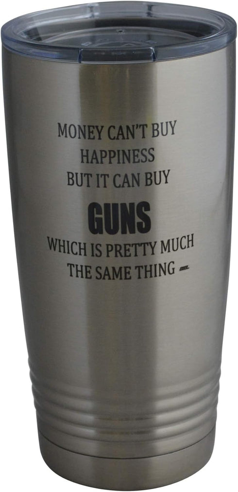 Rogue River Tactical Funny Hunting 20 Oz.Travel Tumbler Mug Cup Money Happiness Guns w/Lid Stainless Steel Hot or Cold Gift...
