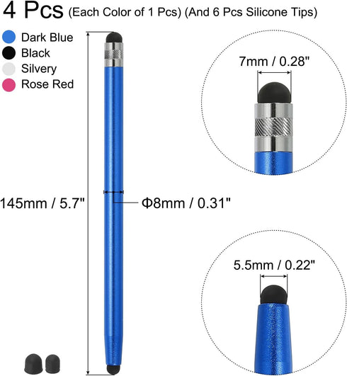 MECCANIXITY 4pcs Stylus Pens for Touch Screens with 8 Extra Tips Dual Rubber Tips Capacitive Stylus Universal Tablet Pen Sensitivity Precision, Si...