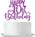 Purple Glitter Happy 10th Birthday Cake Topper for Cheers to 10 Years - Children's Birthday Party Cake Decorations...