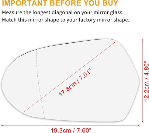 X AUTOHAUX Car Rearview Mirror Glass Replacement with Backing Plate Heated Left Side Driver Side for Audi A6 Quattro S6...