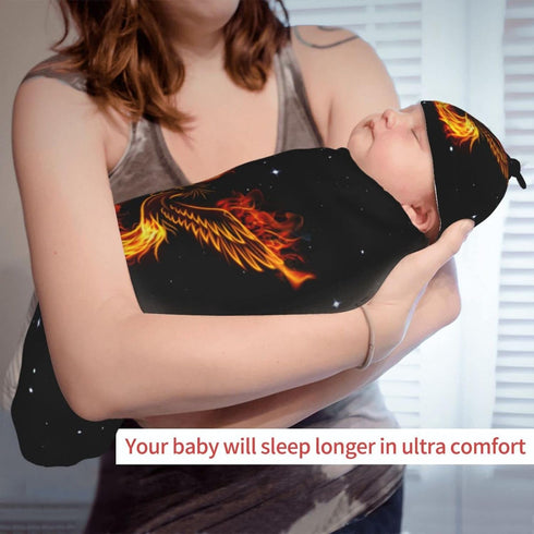 Fire Phoenix Newborn Swaddle Blankets Hat Sets Soft Stretchy Funny Baby Stuff Receiving Blanket Gifts for Infant Baby Boy Girl...