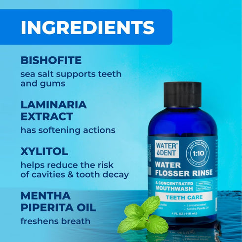 Concentrated Water flosser Rinse | Irrigant | Add to Waterpik Water Flossers | Mint Flavor | 1:10 = 44 fl.oz | Alcohol Free, Fluoride Free. Made i...