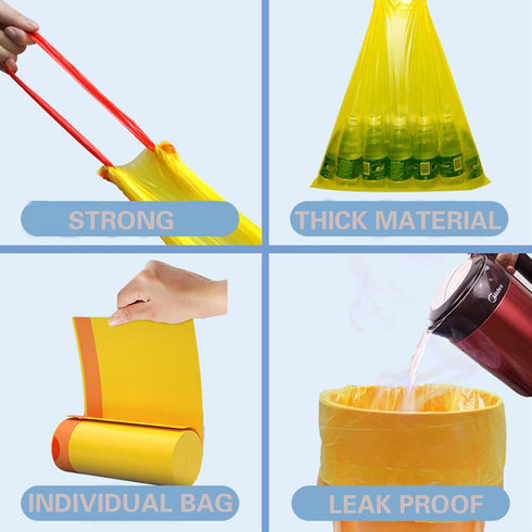 Small Garbage Bags for Bathroom, Kitchen Trash Bags Drawstring Unscented Yellow 4 Gal Clear Trash Can Liner...