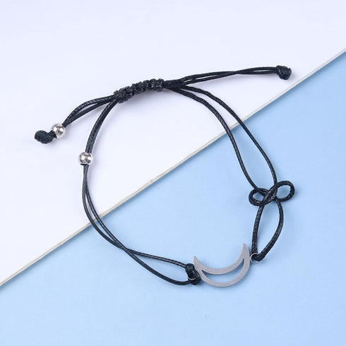 Bohemian Hollow Moon Anklet Bracelet Black Woven Rope Moon Ankle Bracelet Crescent Moon Chain Anklet Adjustable Wax Anklets Summer Beach Foot Chai...