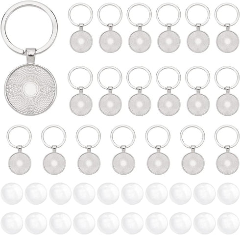 DICOSMETIC 20Pcs Keychain Cabochon Settings Blanks Bezel Trays Charm 25mm Round Trays for Keychain Blanks Trays for Photo Resin Alloy Keyring with...