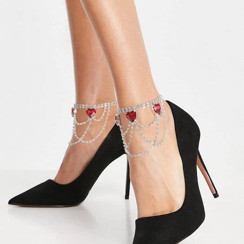 ELABEST Rhinestone Ankle Bracelets Heart Anklet Crystal Tassel Anklet 2pcs Layered Ankle Bracelets Boho High-heeled Tennis Foot Chain Wedding Jewe...
