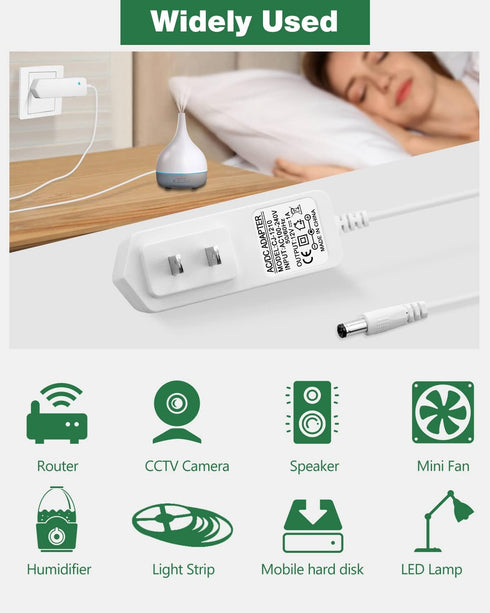 12V 1A Power Supply White, 100-240V AC to DC 12Volt 1Amp 12W Adapter 0.8A 500mA 400mA Power Cord 5.5x2.5mm Tip for LED Light Strips, Security Came...