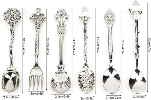Fdit 6Pcs/Set Vintage Carved Coffee Spoon Teaspoon Retro Zinc Alloy Dessert Coffee Tableware Spoons Cutlery Kitchen(Silver)...