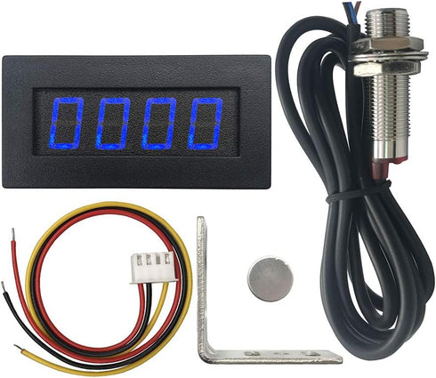 DIGITEN 4 Digital Blue LED Tachometer RPM Speed Meter + Hall Proximity Switch Magnet Sensor NPN + Sensor Mounting Holder for Lathe Conveyor Belt...