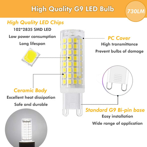 [Pack of 5 G9 LED Light Bulb 7W Dimmable G9 Bi-Pin Base 75W Halogen Equivalent, T3/T4 G9 LED Corn Bulb for Indoor Chandeliers Ceiling Fan Cabinet ...
