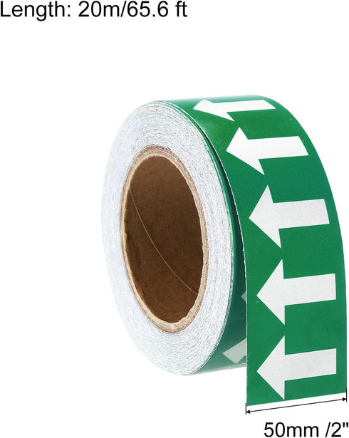 PATIKIL White on Green Color Arrow Tape Vinyl Stickers Arrow Labels 50mm/1" for Pipe Markers, 1 Roll...