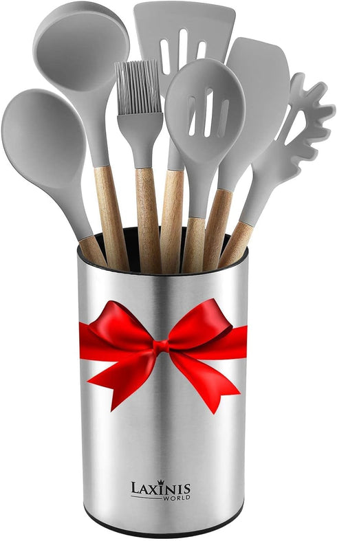 Stainless Steel Kitchen Utensil Holder, Kitchen Caddy, Utensil Organizer, Round Shape Utensils Crock, 7" by 4.3" (utensils not included)...