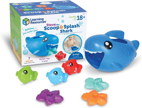 Learning Resources Steve The Scoop & Splash Shark, 7 Pieces, Ages 18 Months+, Toddler Learning Toys, Baby Toys ,Toddler Bathtub,Pool Toys, Water T...