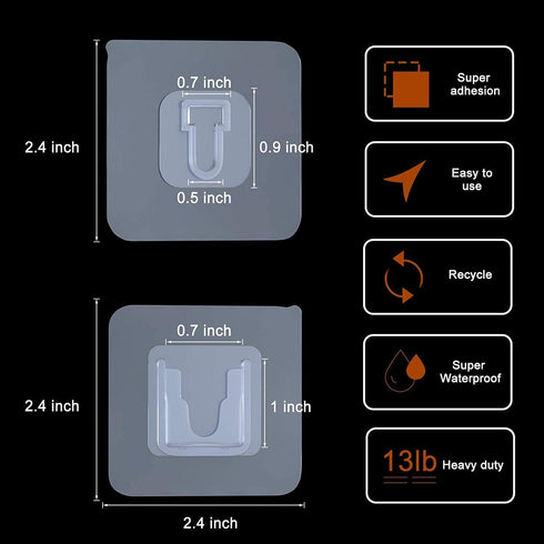 Double Sided Adhesive Hooks|20 Pack + 4 Pack Wall Hanger Holder|13.2lb Max | Self Adhesive Hooks for Bathroom, Kitchen, Office Hanging...