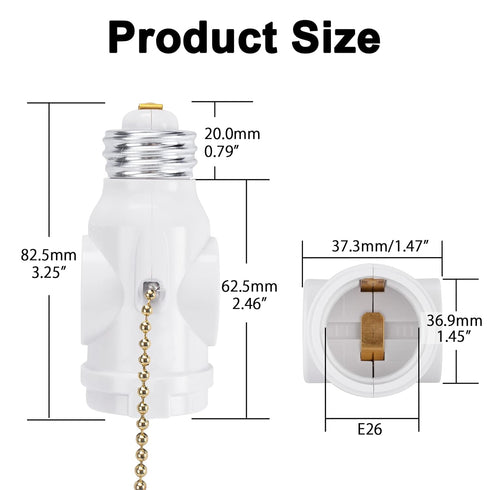 DiCUNO E26 Light Socket to Plug Adapter, 2 Polarized Outlet Bulb Splitter, UL Listed, Gold Pull Chain Switch Control Light Bulb, Standard (Medium)...