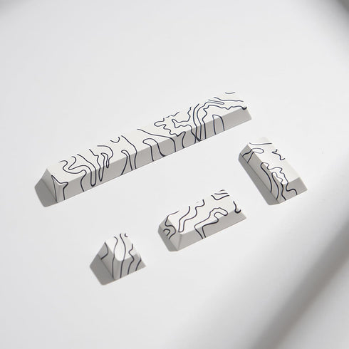 4pcs Keycaps, White Topographic Keycaps PBT Keycap Cherry Profile Dye-Sublimation Space Bar 6.25U ESC Enter Custom Keycap Set for Mechanical Keybo...