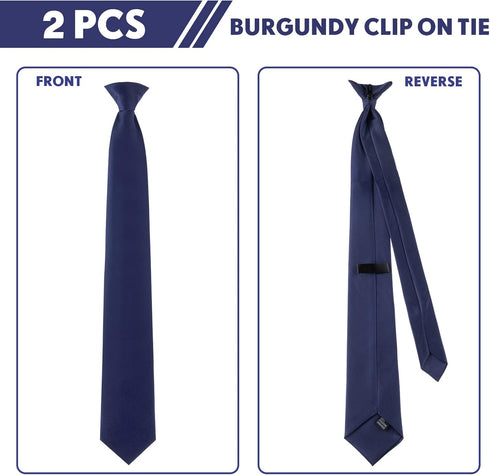 2 Pieces Men's Clip on Ties 20 Inches Solid Color Clip on Ties Pre Tied Neckties for Office School Uniforms...