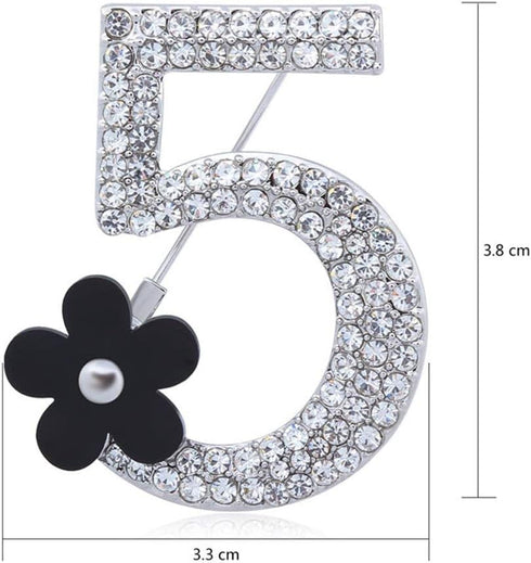 Brooch Pin Number Five Pin Brooch Corsage Scarf pin Rhinestones Breastpin for Wedding/Banquet/Bouquet...