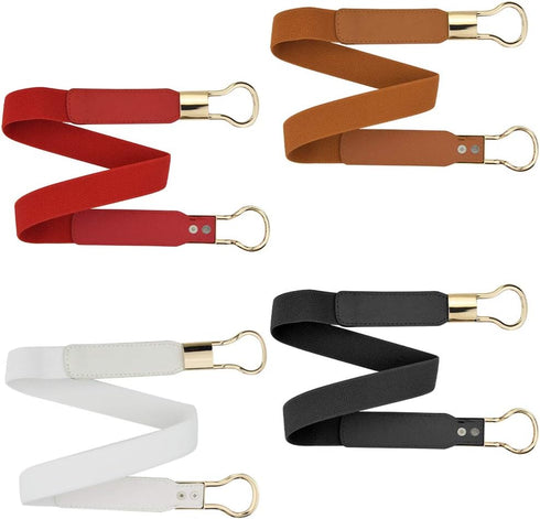 4 Pcs Women Retro Waist Belt Metal Buckle Skinny Stretchy Waist Belt for Dress (Black + Red + White + Khaki...