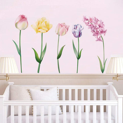 Runtoo Large Flower Wall Decals Tulip Floral Wall Art Stickers Bedroom Living Room Kids Baby Nursery Home Decor...