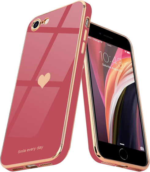 Teageo for iPhone SE 2020 Case, iPhone 7 Case, iPhone 8 Phone Case for Women Girl Cute Love-Heart Luxury Bling Plating Soft Back Cover Camera Prot...