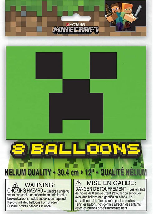 Multicolor Latex Minecraft Balloons (12") 8 Count - Vibrant & Durable Material, Perfect for Gamers' Epic Party Celebrations...
