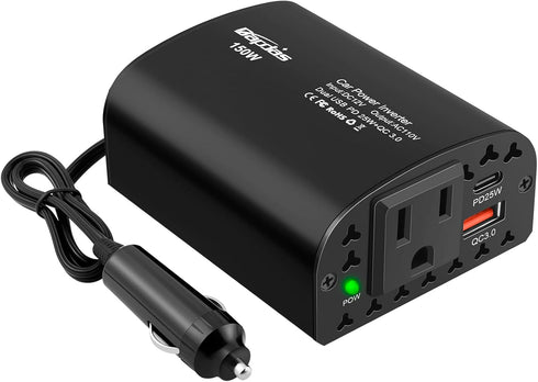 150W Car Power Inverter DC 12V to 110V AC Car Plug Outlet Adapter with PD 25W USB C & QC3.0 Car Laptop Charger......